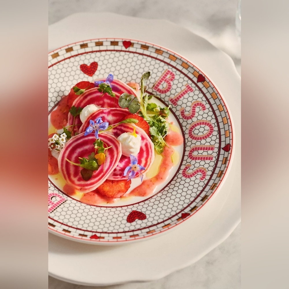 Anthropologie Bistro Tile Stoneware Dessert Plate Valentine's Edition Bisous - Picture 7 of 7